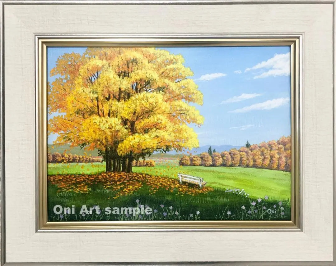 Acrylic painting original art "Autumn Field 03" with frame F4 size canvas