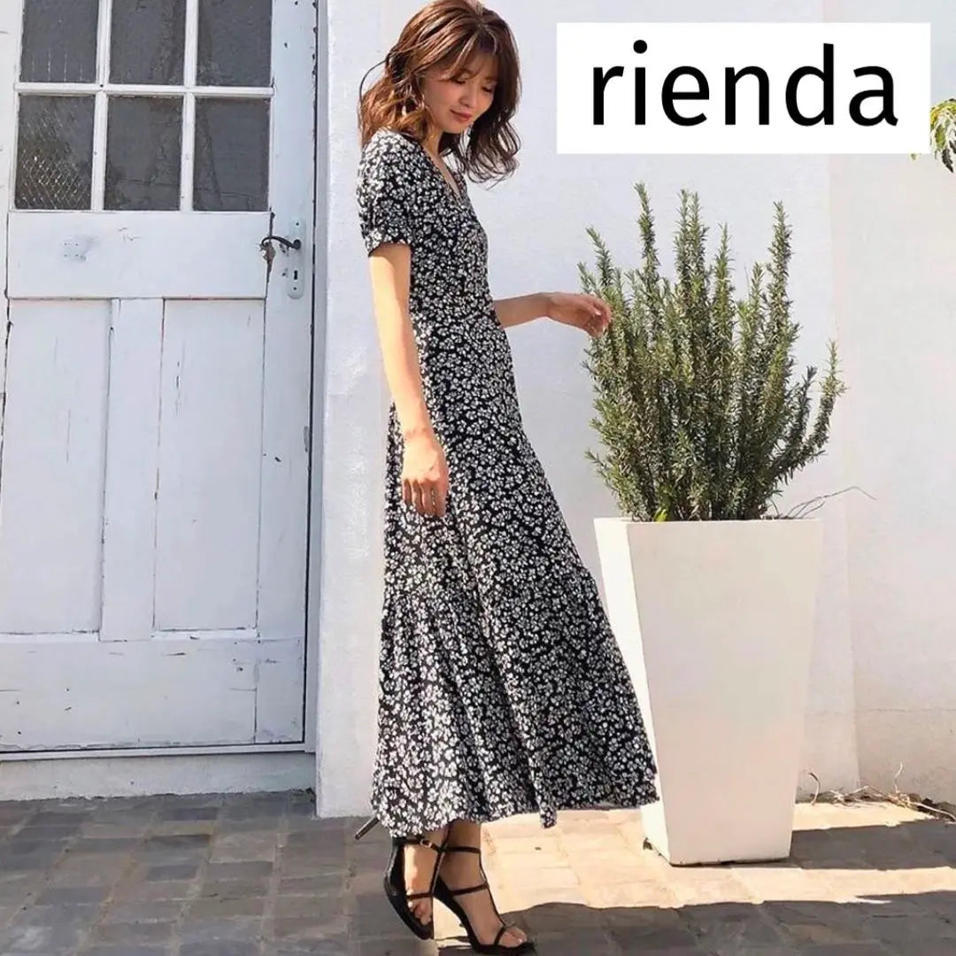 rienda Front Button Pattern Dress Black Size S