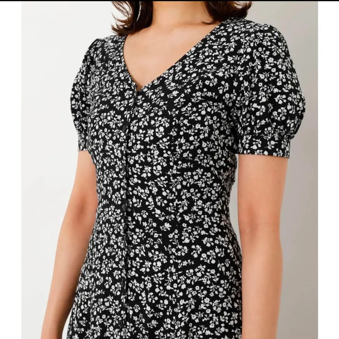 rienda Front Button Pattern Dress Black Size S