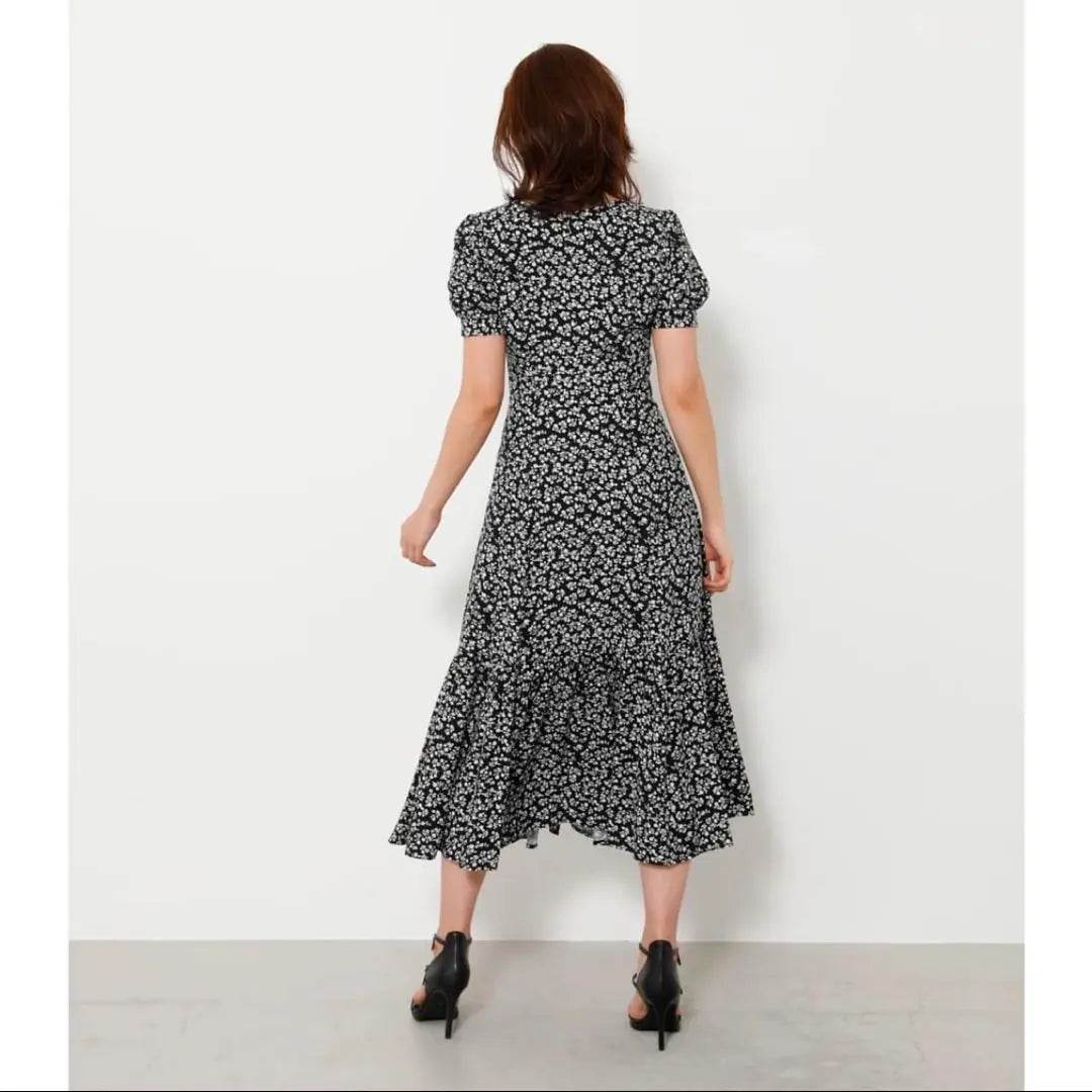 rienda Front Button Pattern Dress Black Size S