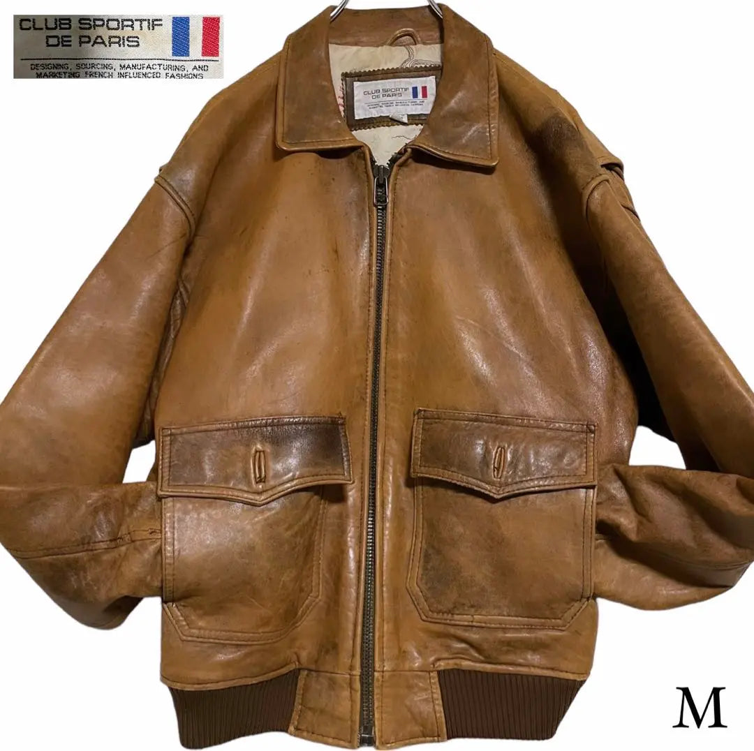 [vintage] A-2 Sheepskin Lamb Leather Flight Jacket Sleeve Switch Camel M