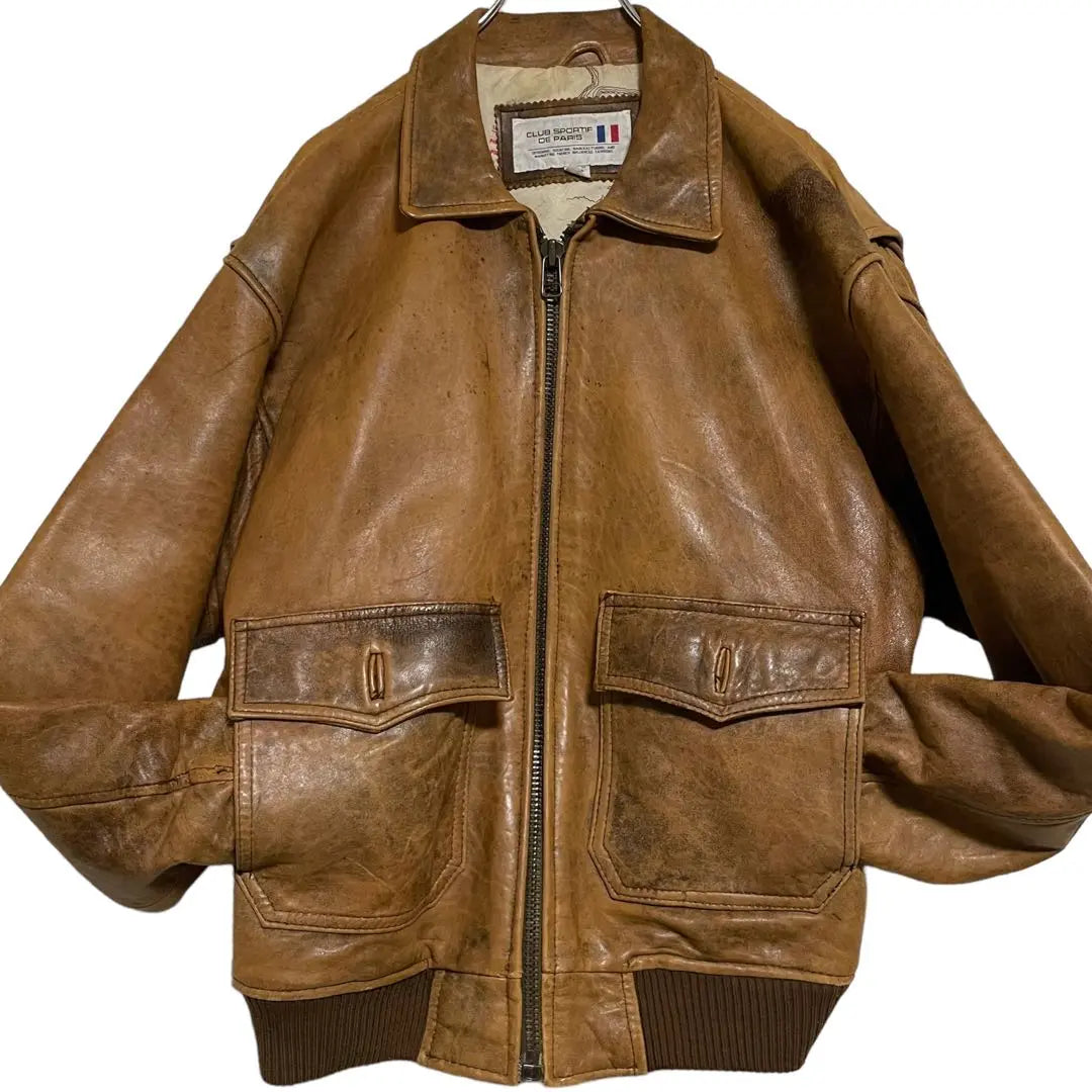 [vintage] A-2 Sheepskin Lamb Leather Flight Jacket Sleeve Switch Camel M