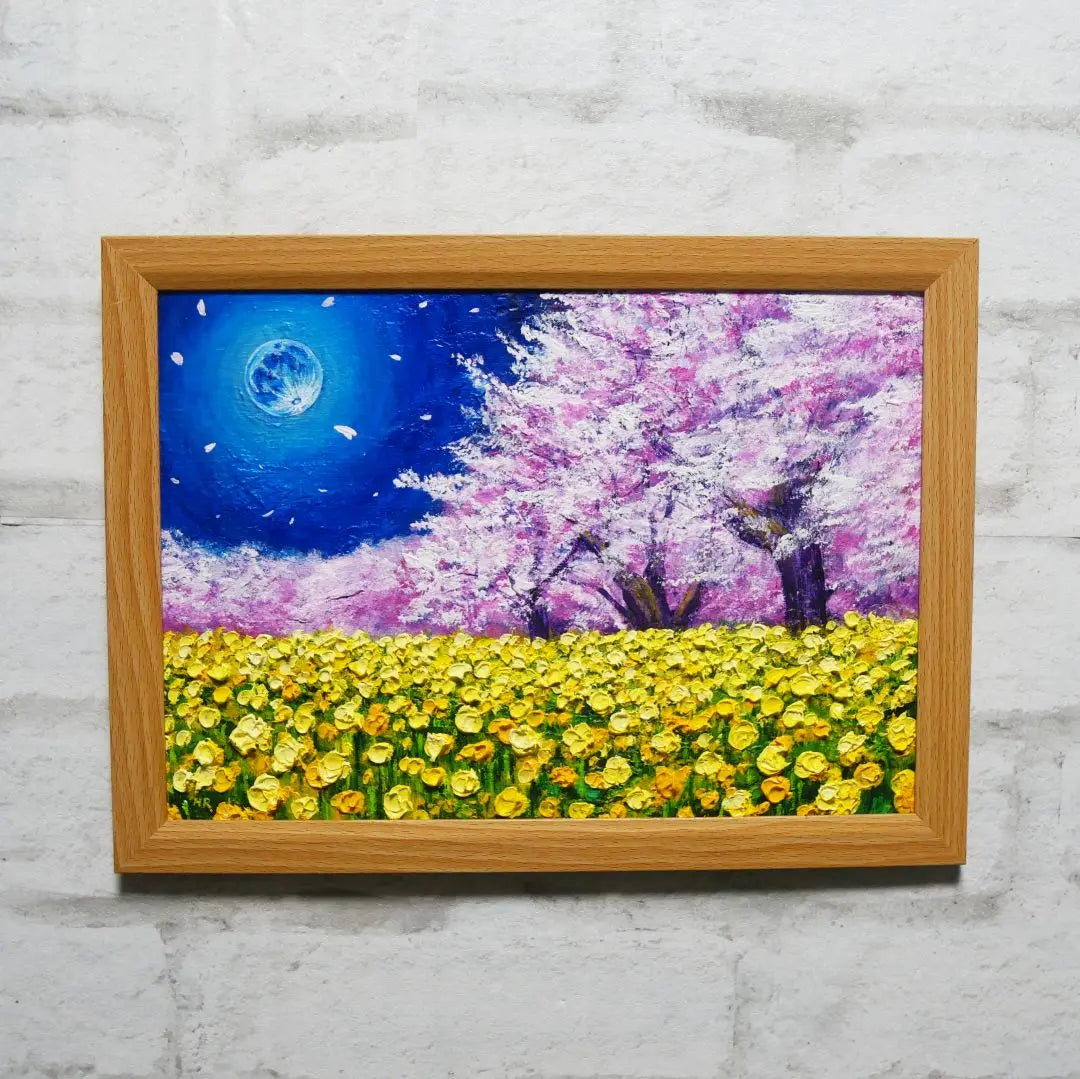 Oil painting Oil painting Oil painting Painting [Blue full moon, rape flowers and cherry blossoms]