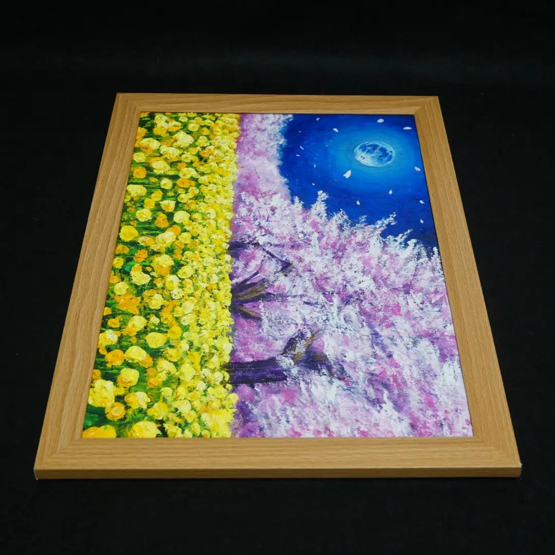 Oil painting Oil painting Oil painting Painting [Blue full moon, rape flowers and cherry blossoms]