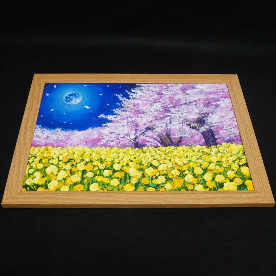 Oil painting Oil painting Oil painting Painting [Blue full moon, rape flowers and cherry blossoms]