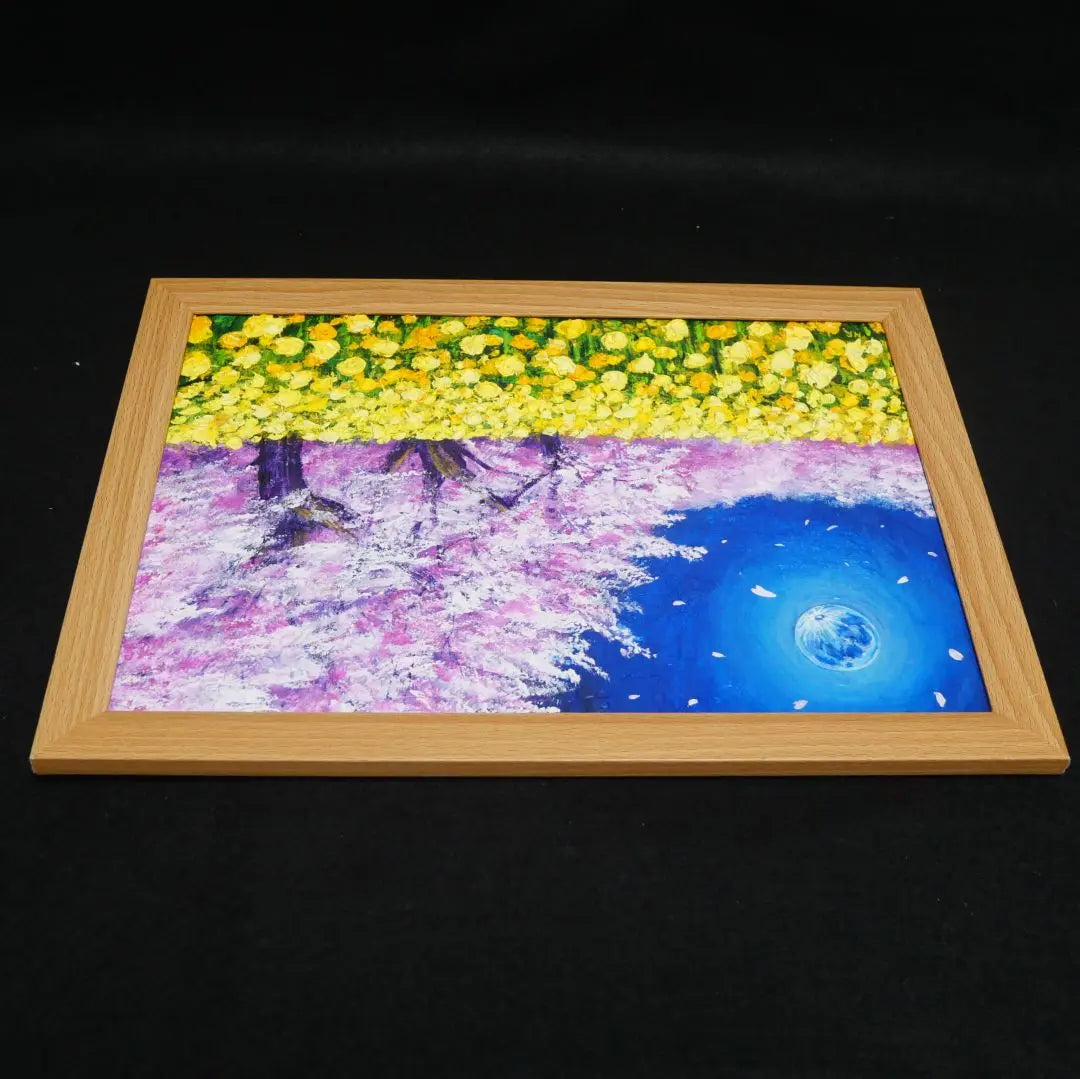 Oil painting Oil painting Oil painting Painting [Blue full moon, rape flowers and cherry blossoms]