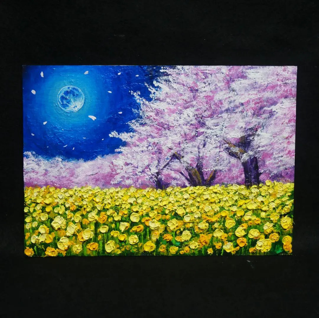 Oil painting Oil painting Oil painting Painting [Blue full moon, rape flowers and cherry blossoms]