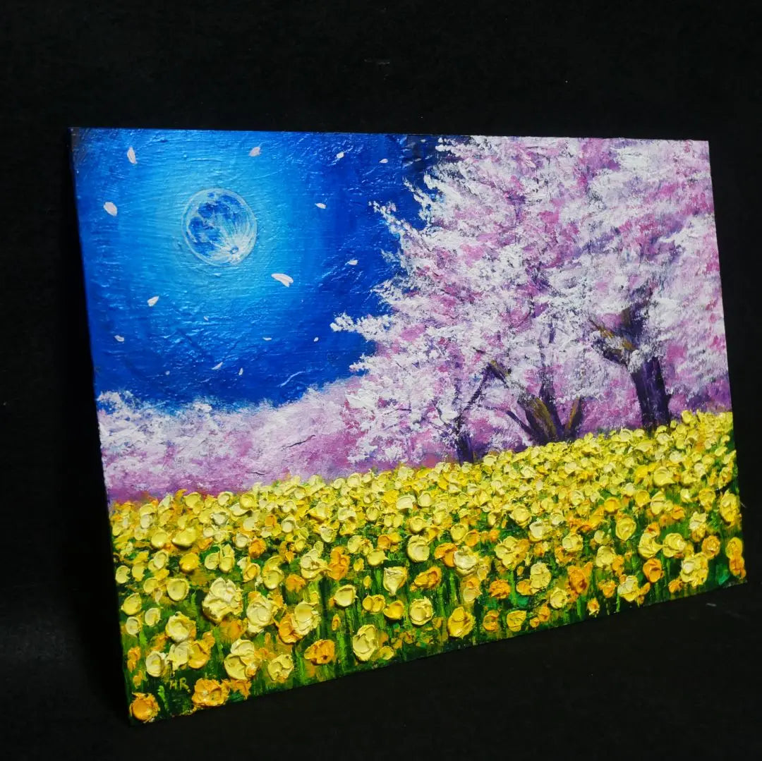 Oil painting Oil painting Oil painting Painting [Blue full moon, rape flowers and cherry blossoms]