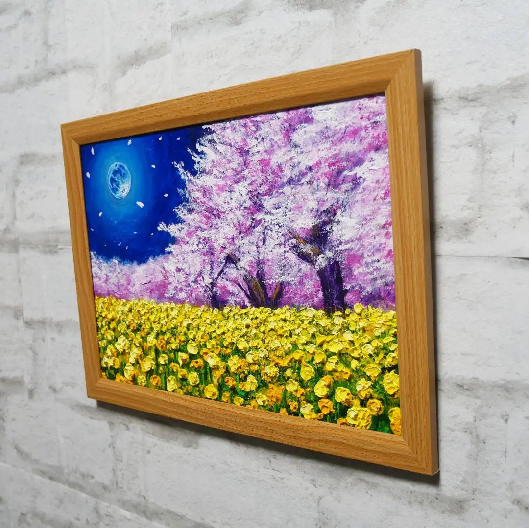 Oil painting Oil painting Oil painting Painting [Blue full moon, rape flowers and cherry blossoms]