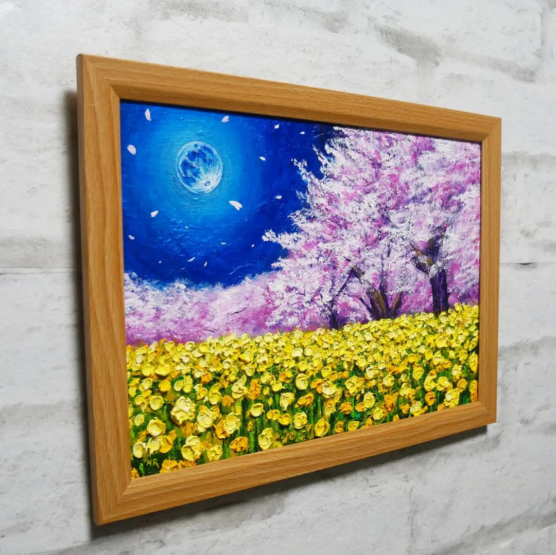 Oil painting Oil painting Oil painting Painting [Blue full moon, rape flowers and cherry blossoms]