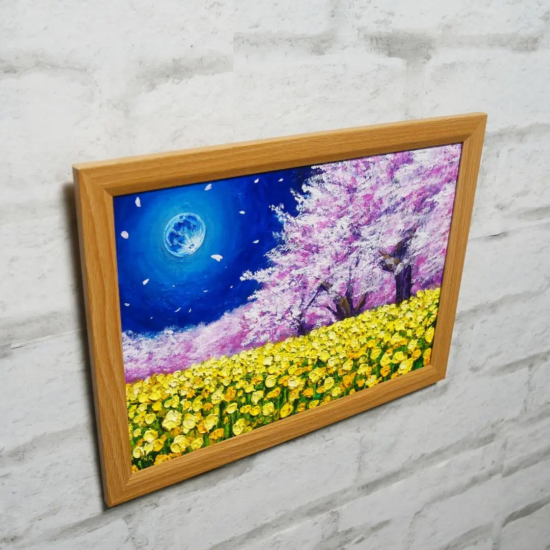 Oil painting Oil painting Oil painting Painting [Blue full moon, rape flowers and cherry blossoms]