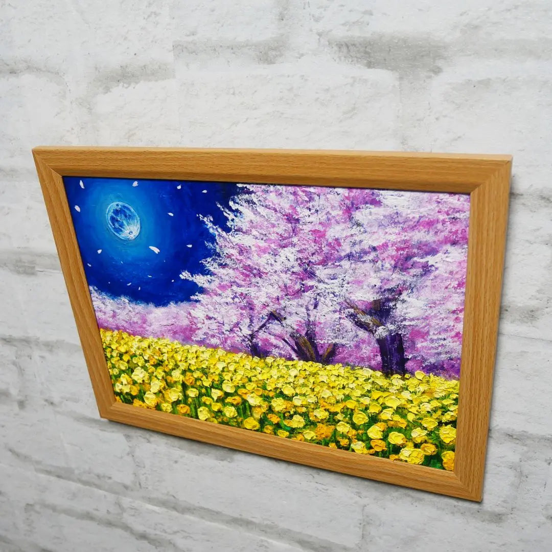 Oil painting Oil painting Oil painting Painting [Blue full moon, rape flowers and cherry blossoms]