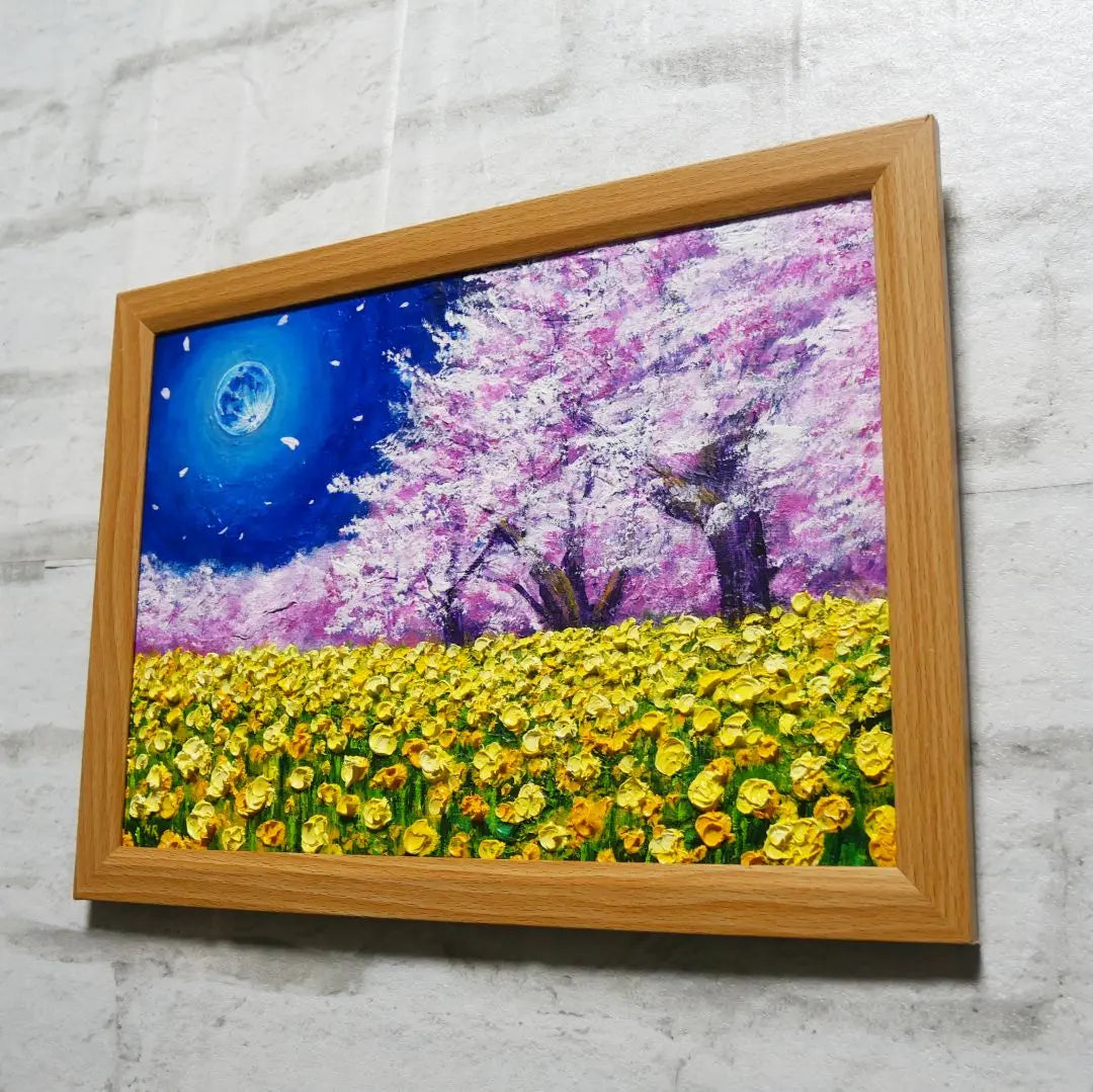 Oil painting Oil painting Oil painting Painting [Blue full moon, rape flowers and cherry blossoms]