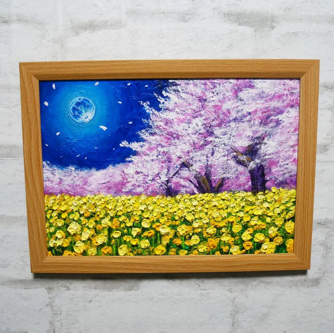 Oil painting Oil painting Oil painting Painting [Blue full moon, rape flowers and cherry blossoms]