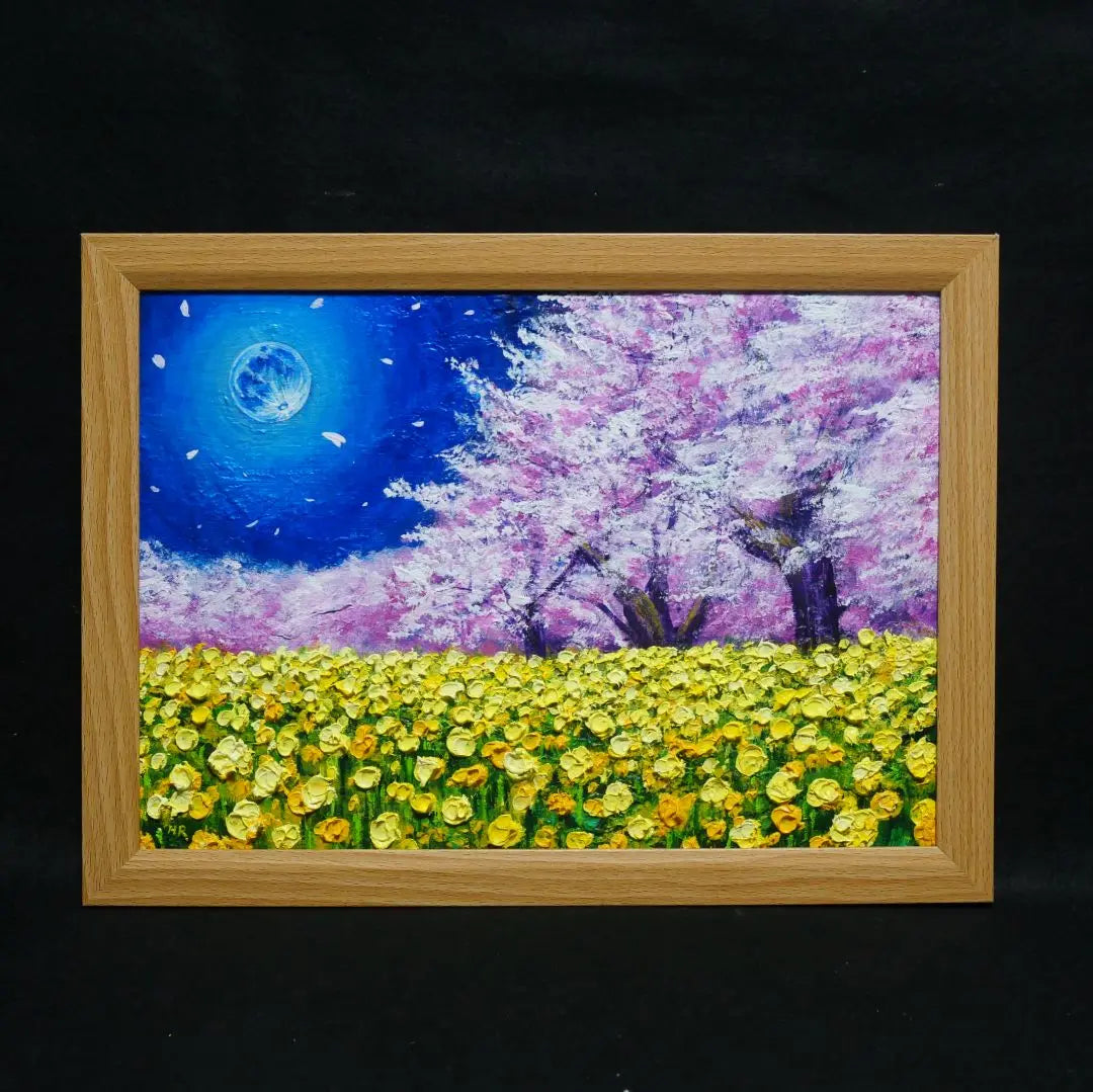 Oil painting Oil painting Oil painting Painting [Blue full moon, rape flowers and cherry blossoms]