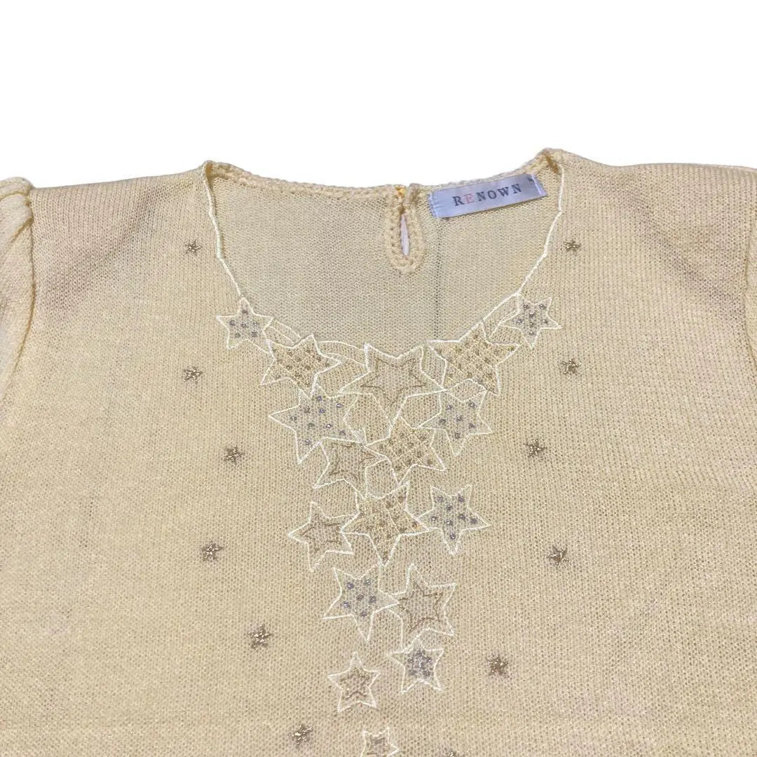 P1210 RENOWN [M] Tops, Short Sleeves, Shoulder Pads, Star Pattern, Linen Blend, Yellow