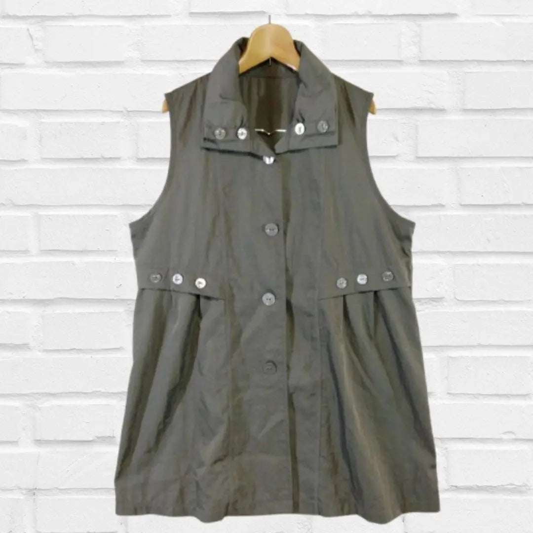 nao-ge Noagé vest, thin, khaki, spring, summer, autumn, L size, b093 | nao-ge ノアジェ ベスト 薄手 カーキ色 春夏秋 Lサイズ　b093