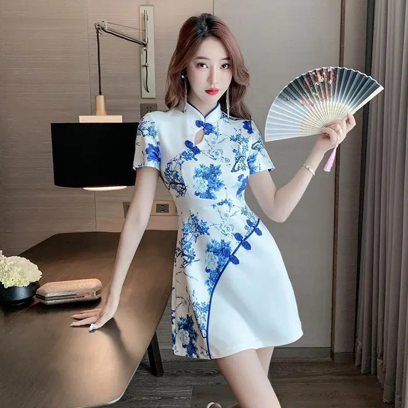 Large size women's dress, cabaret, Chinese, spring, summer, autumn, new, short sleeves