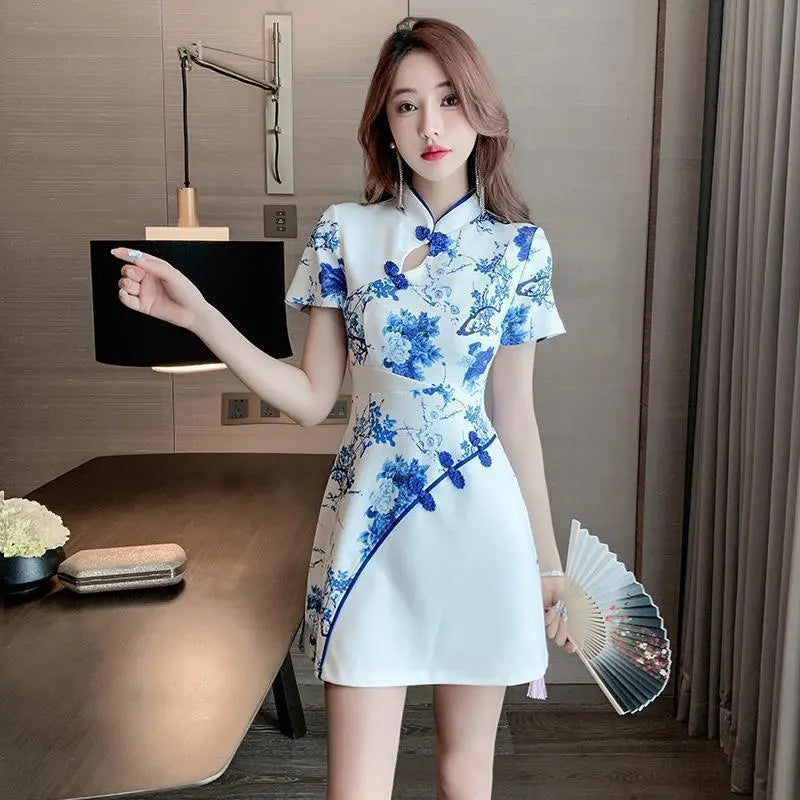 Large size women's dress, cabaret, Chinese, spring, summer, autumn, new, short sleeves