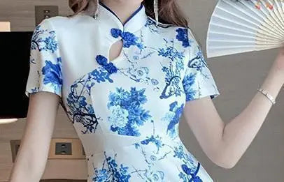 Large size women's dress, cabaret, Chinese, spring, summer, autumn, new, short sleeves