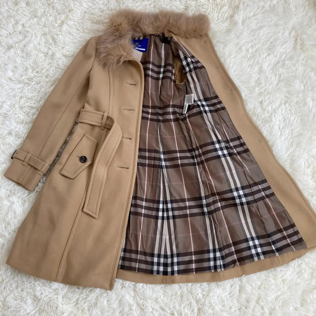 Burberry Blue Label Angola Fox Fur Big Button Long Coat 40