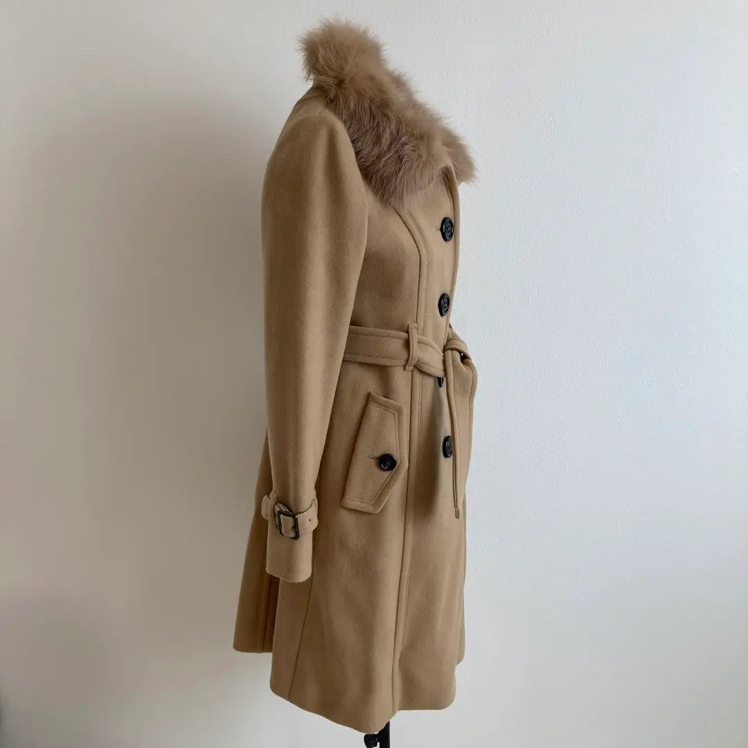 Burberry Blue Label Angola Fox Fur Big Button Long Coat 40