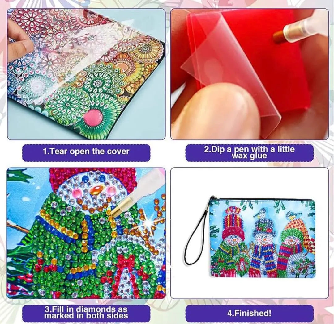 ❤️Very popular❤️Christmas Snow Diamond Art Handbag DIY Pouch