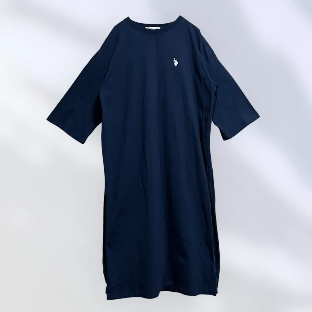 390 US.POLO ASSN Vestido tipo camiseta bordado largo azul marino oscuro bordado