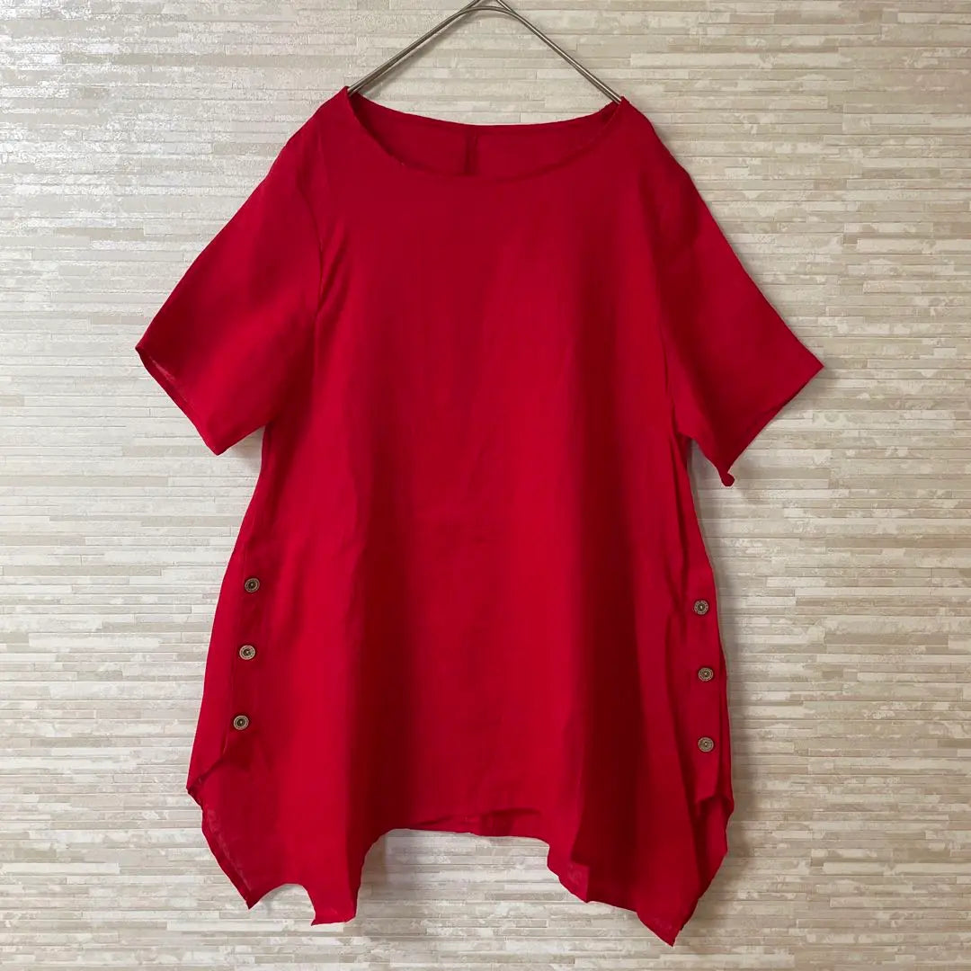 Cáñamo, acampanado, blusa, túnica, rojo