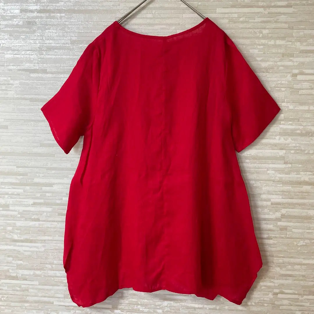 Cáñamo, acampanado, blusa, túnica, rojo