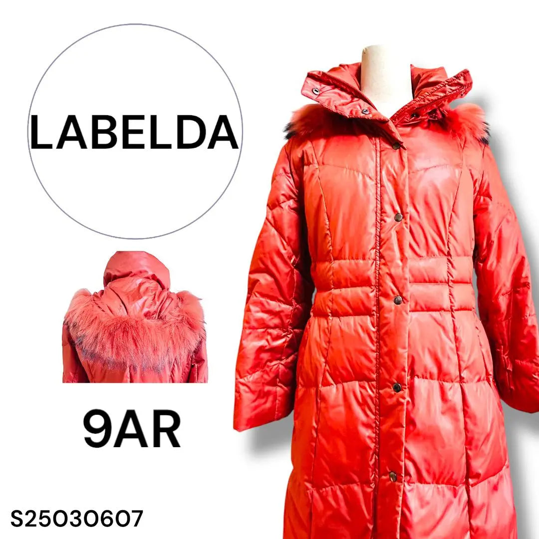 ★Good condition★LABELDA Orange Long Down Jacket 9AR