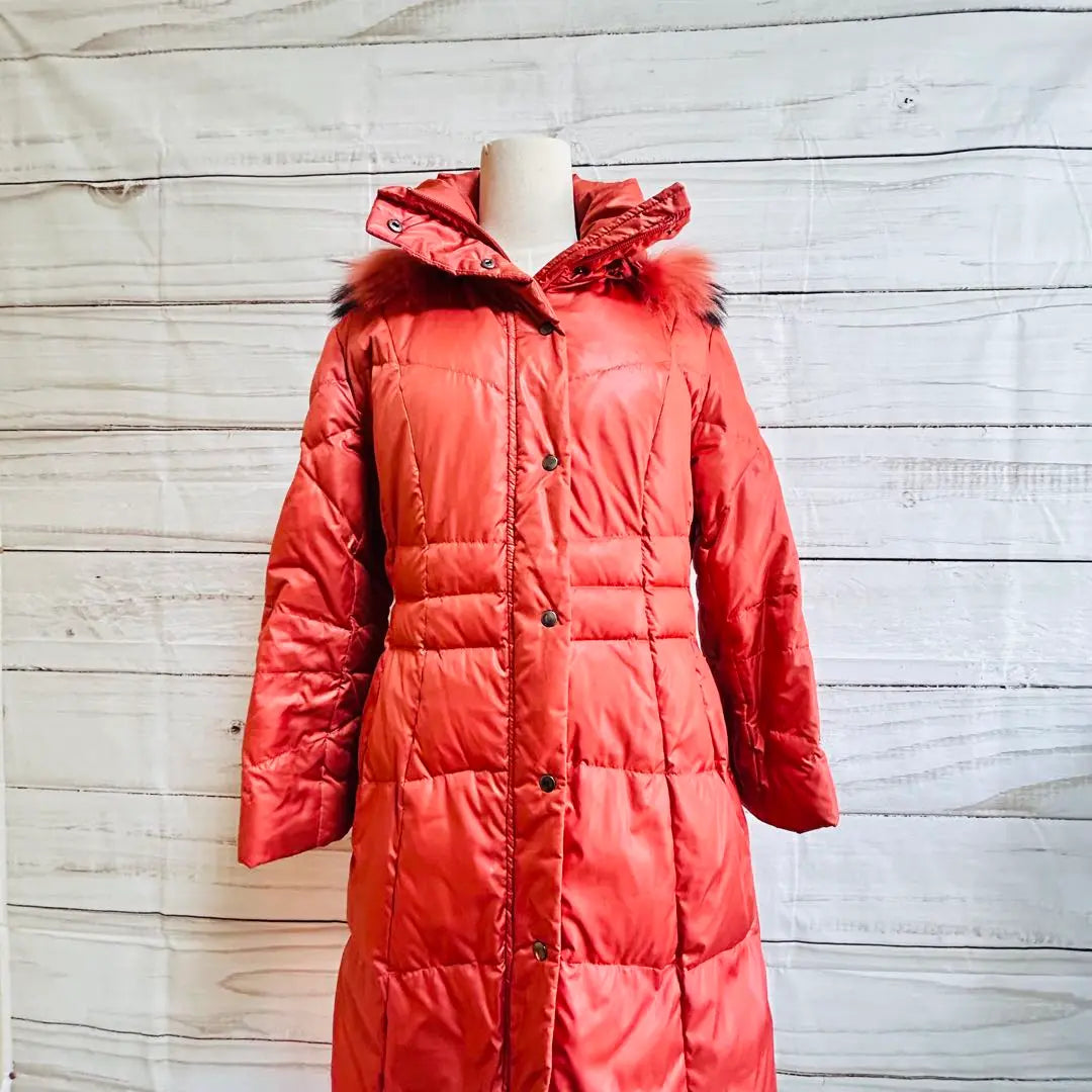 ★Good condition★LABELDA Orange Long Down Jacket 9AR