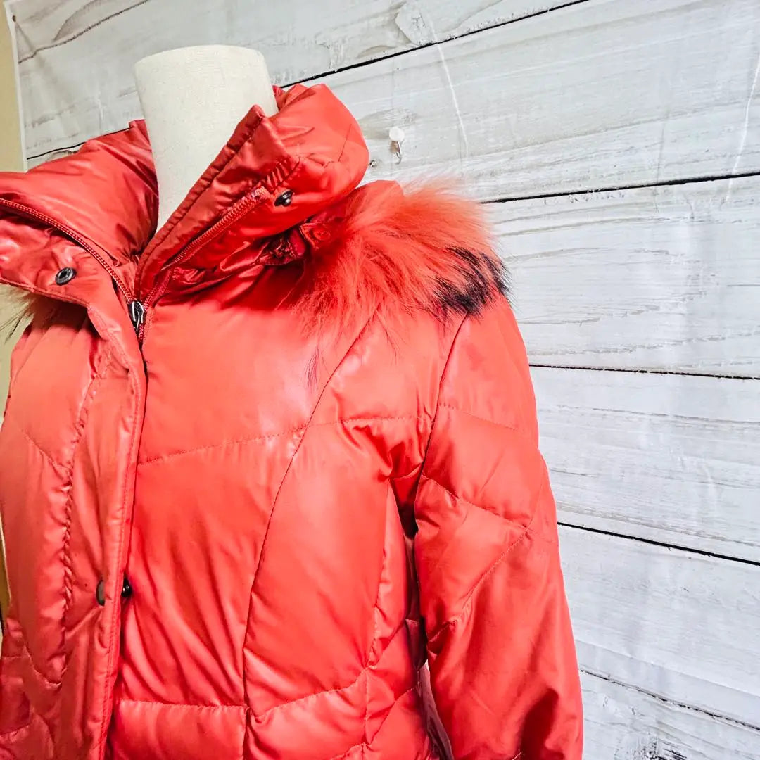 ★Good condition★LABELDA Orange Long Down Jacket 9AR