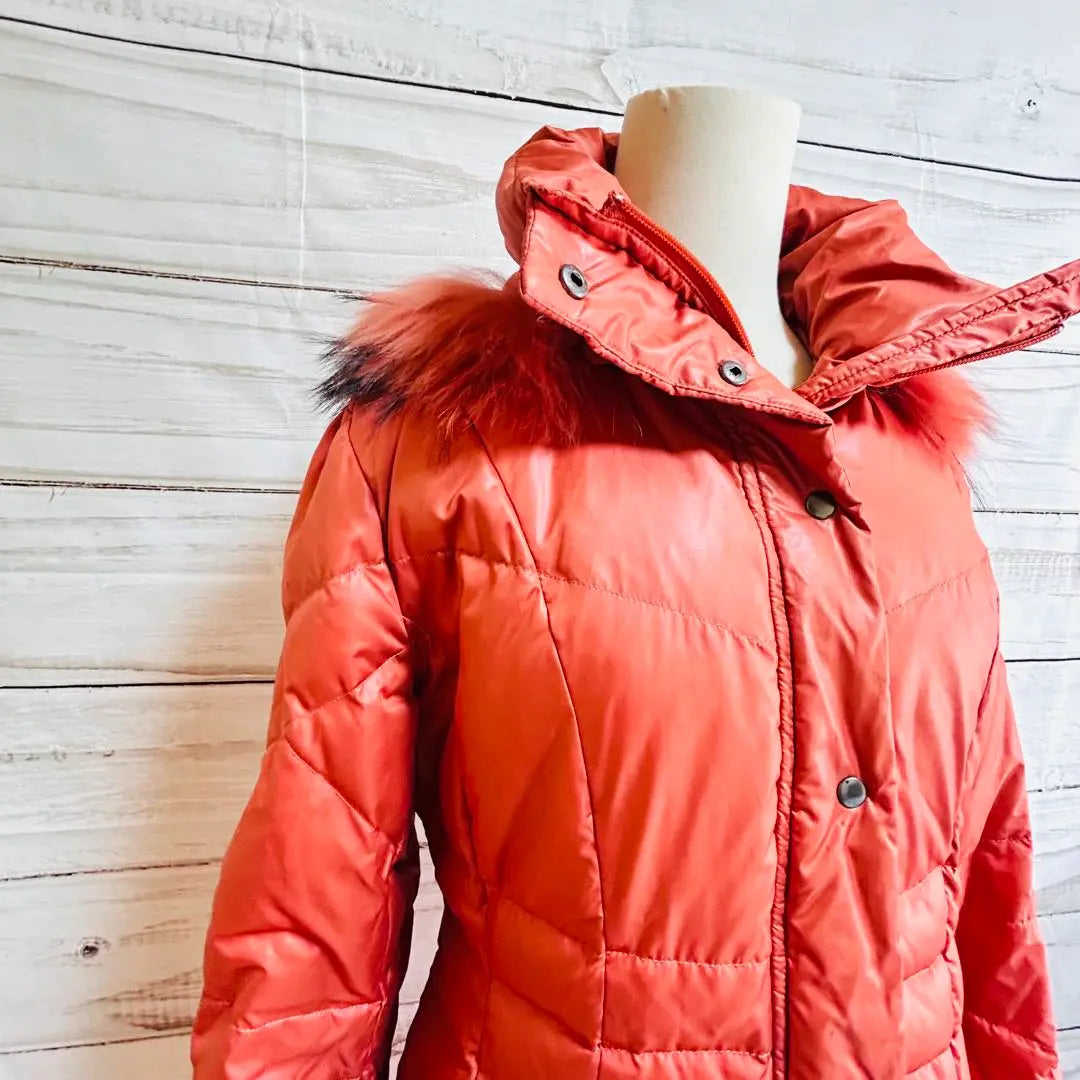 ★Good condition★LABELDA Orange Long Down Jacket 9AR