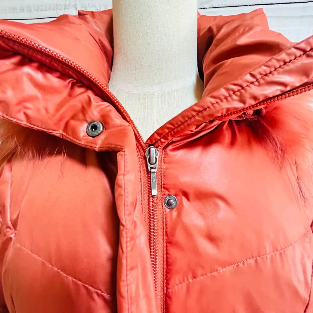 ★Good condition★LABELDA Orange Long Down Jacket 9AR