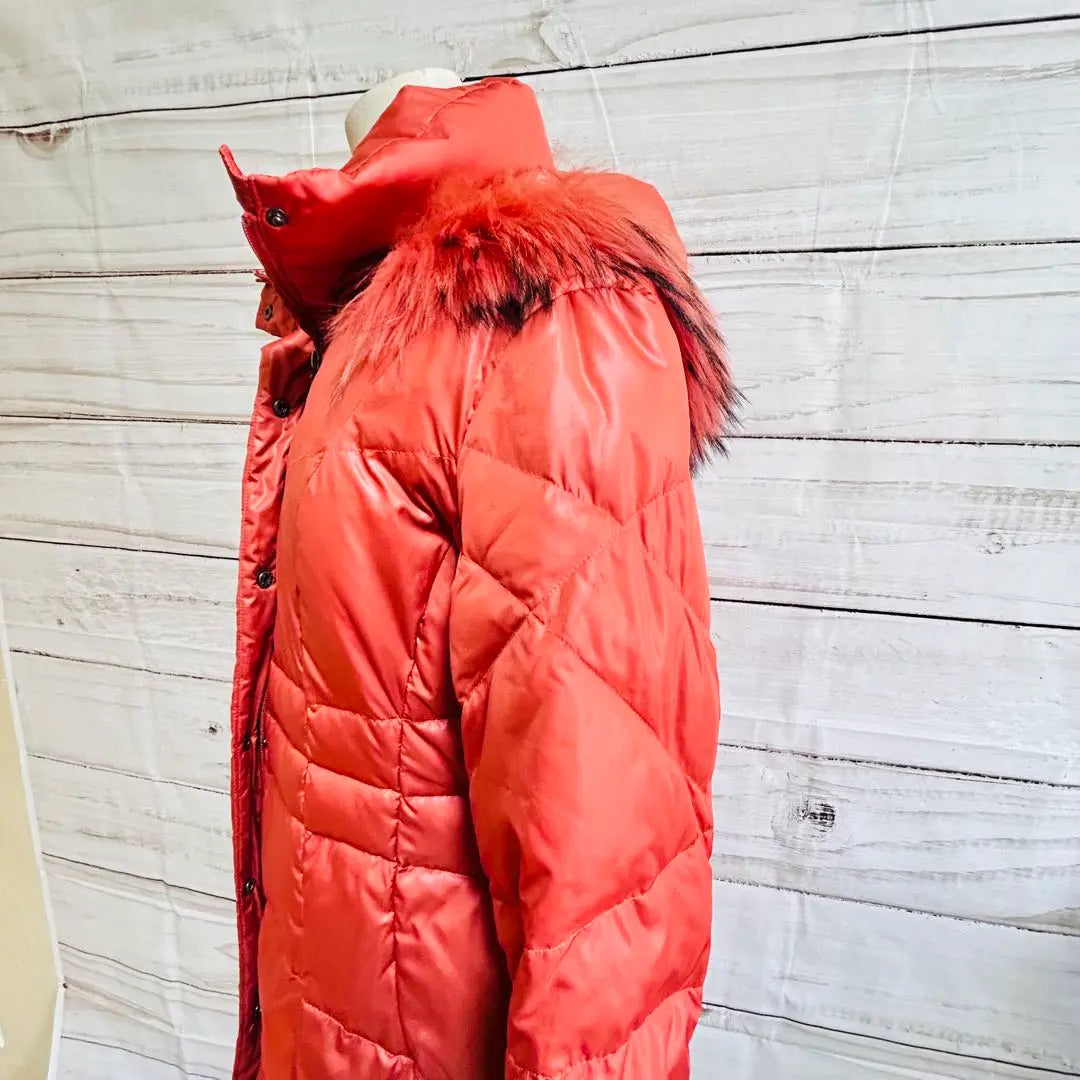 ★Good condition★LABELDA Orange Long Down Jacket 9AR