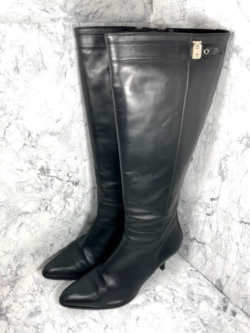 [Extremadamente hermoso] HERMES ☆ Botas largas ☆ Botas de cuero ☆ Botas de salto ☆ 37 ☆ Negro | 【極美品】HERMES☆ロングブーツ☆レザーブーツ☆ジャンピングブーツ☆37☆黒