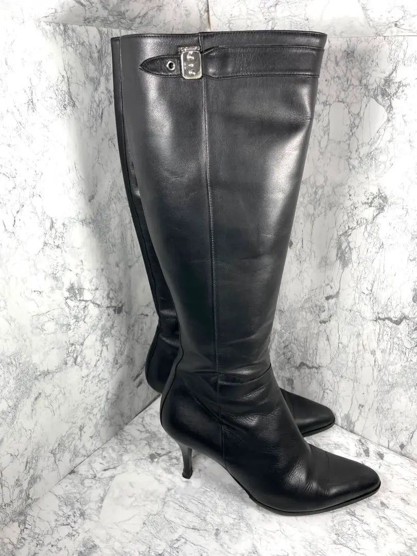 [Extremadamente hermoso] HERMES ☆ Botas largas ☆ Botas de cuero ☆ Botas de salto ☆ 37 ☆ Negro | 【極美品】HERMES☆ロングブーツ☆レザーブーツ☆ジャンピングブーツ☆37☆黒