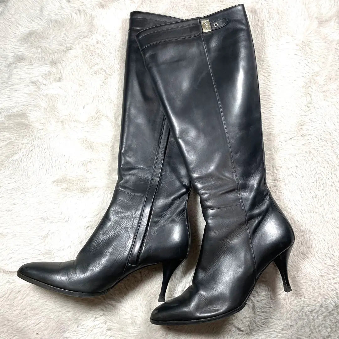 [Extremadamente hermoso] HERMES ☆ Botas largas ☆ Botas de cuero ☆ Botas de salto ☆ 37 ☆ Negro | 【極美品】HERMES☆ロングブーツ☆レザーブーツ☆ジャンピングブーツ☆37☆黒