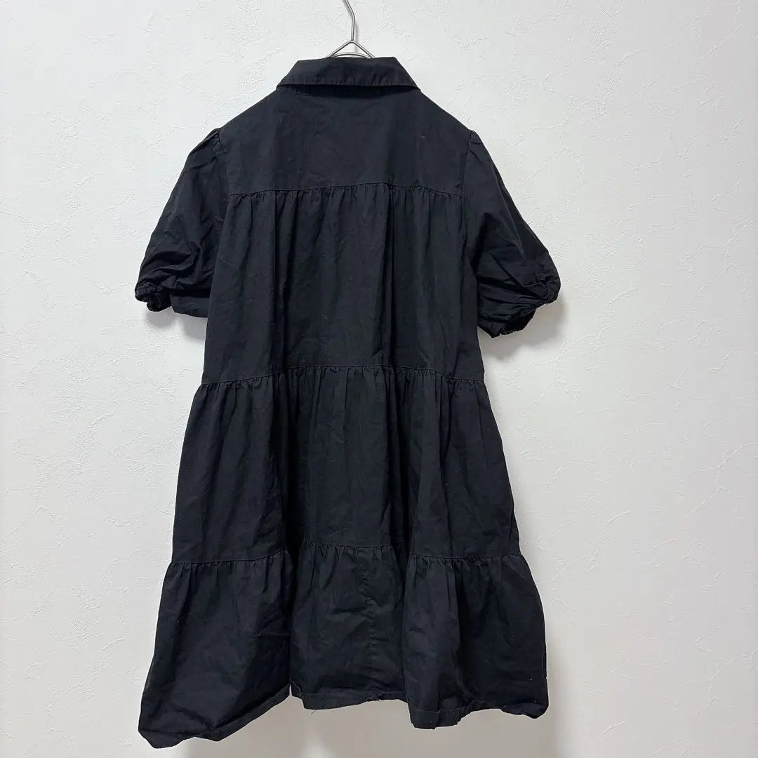 Vestido camisero ZARA de manga corta acampanado para adultos, bonito, color negro