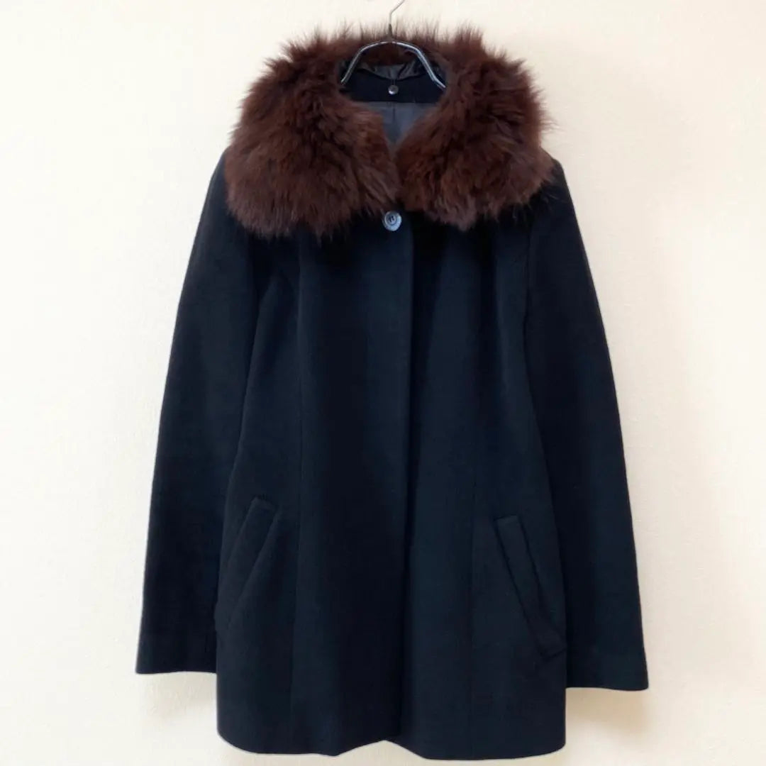 Gyro (S) Fox Fur Short Coat Angola Wool Black Cold Protection