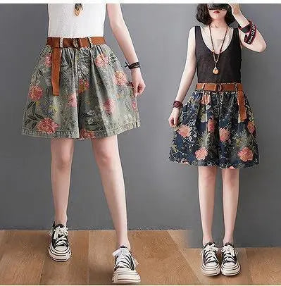 Large size women's spring and summer shorts floral pattern