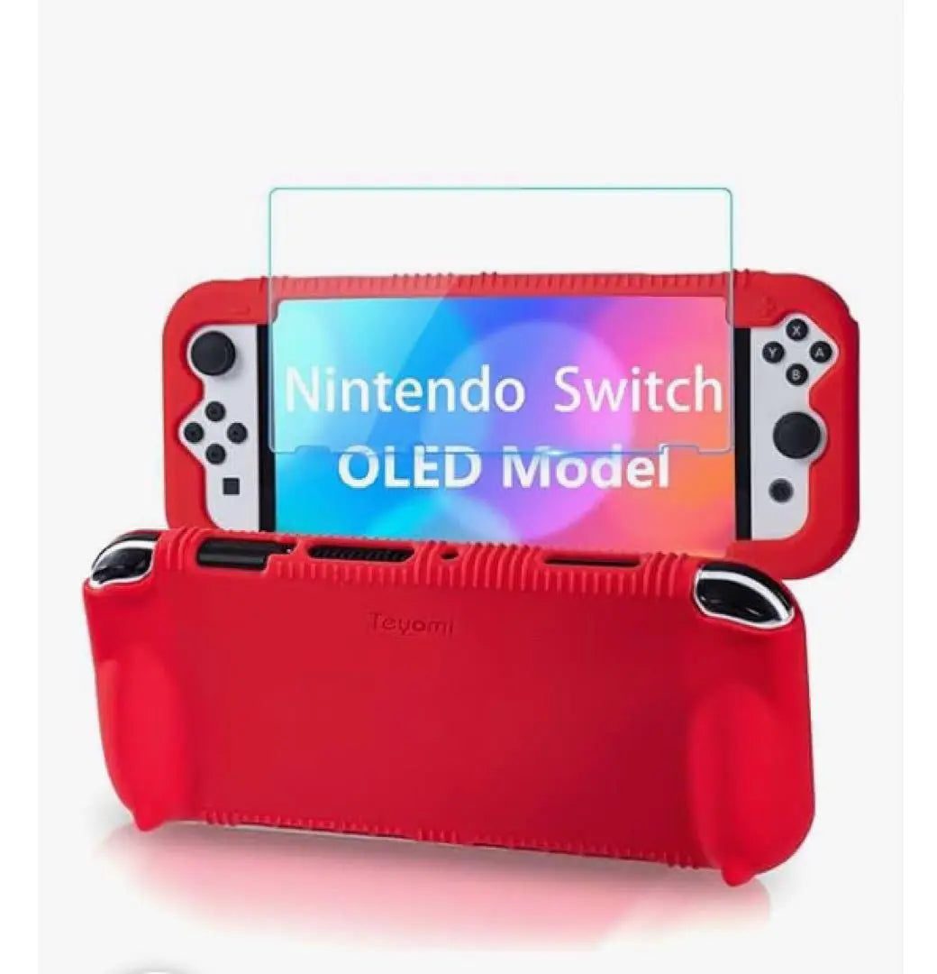 Funda de silicona compatible con Nintendo Switch modelo OLED funda de película rojo rojo | リコンケース 任天堂スイッチ対応 OLEDモデル フィルム カバー 赤 レッド