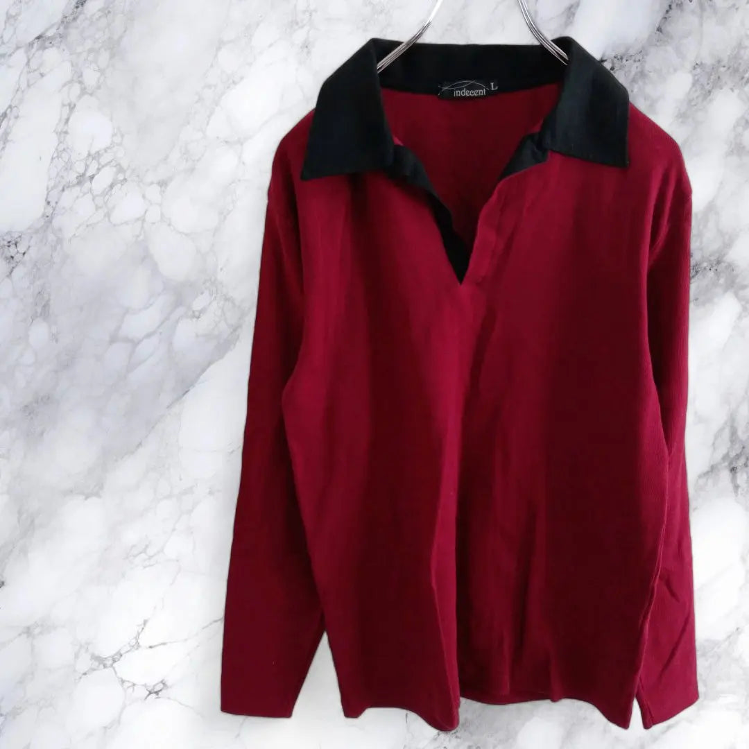 ◆ Long sleeve tops ◆ m with thin collar skipper cut -and -sew Spring and autumn ◆ M0411