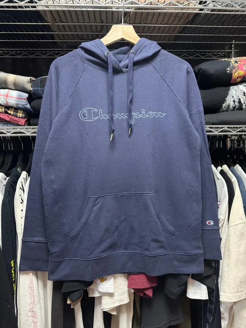 [Immediate delivery] Beautiful condition Big logo Champion Parka M Navy, directly imported from USA 1141