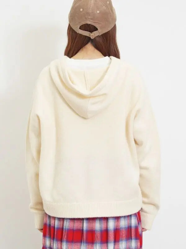 Hooded ribbon cardigan off-white