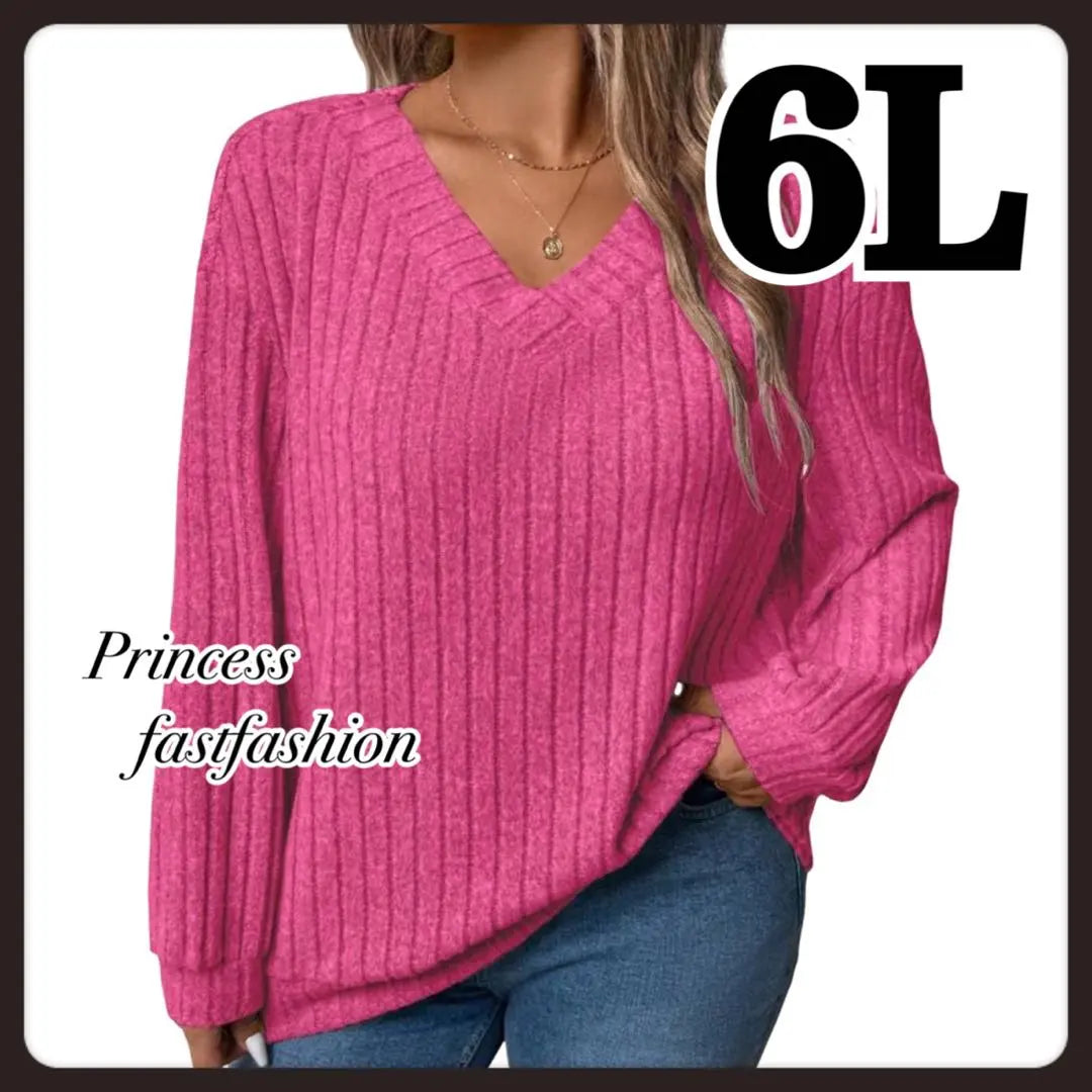 [6L/Pink] Fluffy texture V-neck cut and sew large size ladies