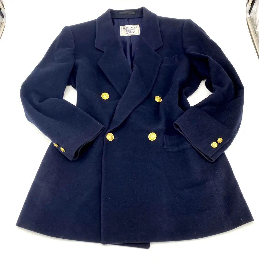 [Rare and beautiful condition] Burberry vintage double jacket, gold button, blazer, navy