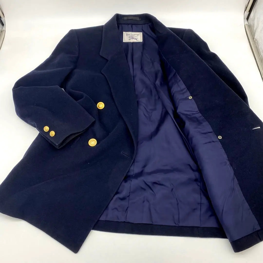 [Rare and beautiful condition] Burberry vintage double jacket, gold button, blazer, navy