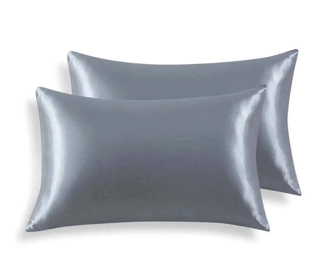 Pillowcase 2-piece set, envelope type, polyester fiber, glossy, smooth, gray